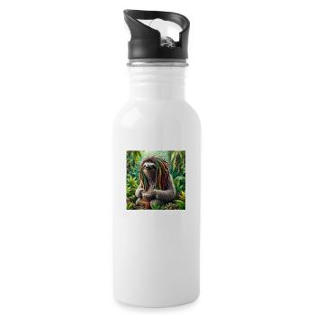 Rastaman Wanderer Faultier - Trinkflasche mit integriertem Trinkhalm - Weiß - Rechts
