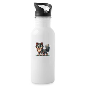 Wolf Comic - Water bottle with straw - white - Right