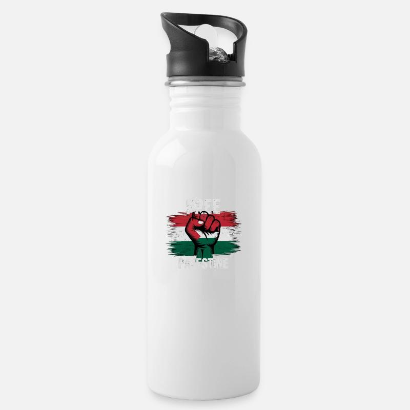Free Palestine - Gourde avec paille intégrée - blanc