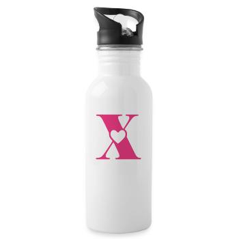 Buchstabe x Anfangsbuchstabe mit Herz - Trinkflasche mit integriertem Trinkhalm - Weiß - Rechts