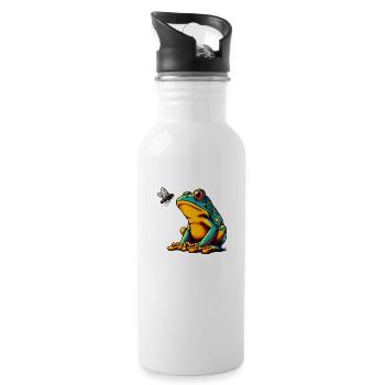 La grenouille et la mouche - Gourde avec paille intégrée - blanc - Droite