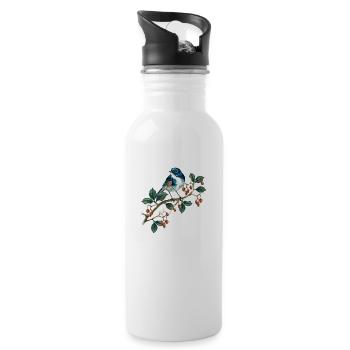 Bunter Vogel - Trinkflasche mit integriertem Trinkhalm - Weiß - Rechts