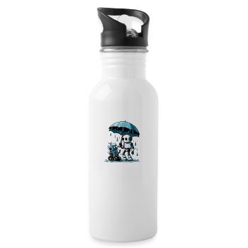 Roboter unter dem Regenschirm im Regen - Trinkflasche mit integriertem Trinkhalm - Weiß - Rechts