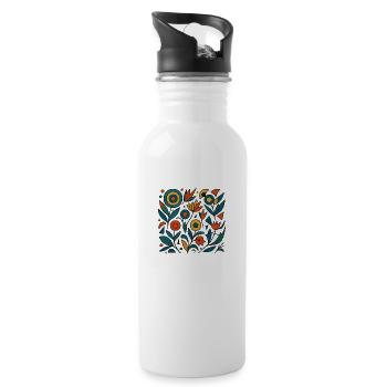 Blumen abstrakt - Trinkflasche mit integriertem Trinkhalm - Weiß - Rechts