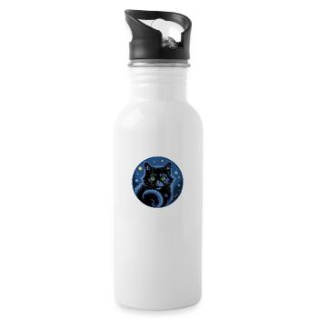 Schwarze Katze Sterne Hollyleaf Distel Sterne - Trinkflasche mit integriertem Trinkhalm - Weiß - Rechts