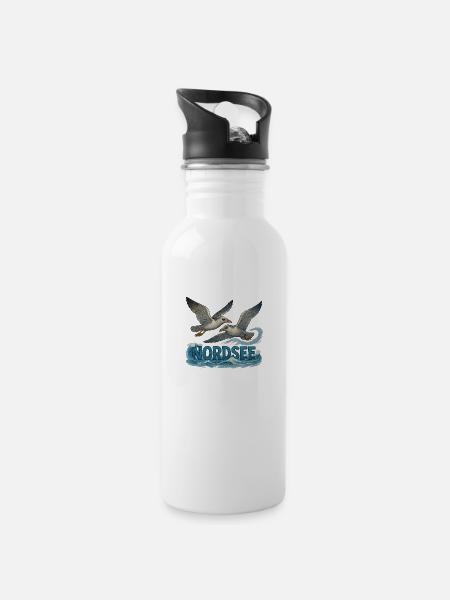 Nordsee - Trinkflasche mit integriertem Trinkhalm - Weiß