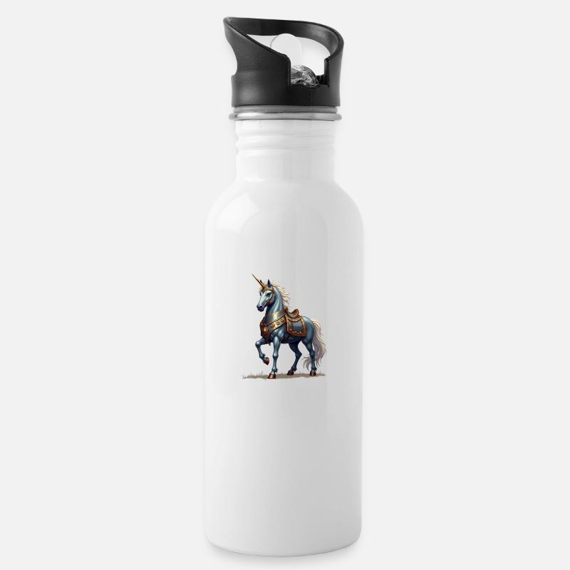 Schottisches Ritter-Einhorn - Trinkflasche mit integriertem Trinkhalm - Weiß