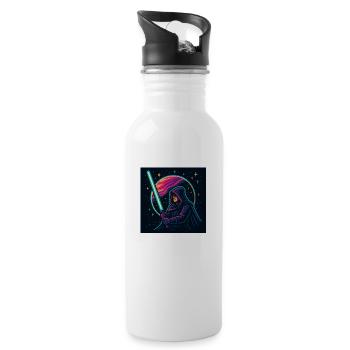 T-shirt with a neon knight on the background of space - Water bottle with straw - white - Right
