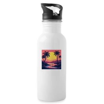 Lebendiger Retro-Sonnenuntergang im Stil der 80er Jahre - Trinkflasche mit integriertem Trinkhalm - Weiß - Rechts
