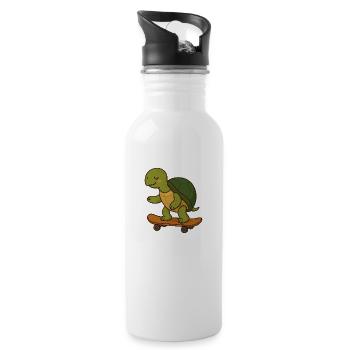 Skater Turtle – Coole Schildkröte auf Skateboard - Trinkflasche mit integriertem Trinkhalm - Weiß - Rechts