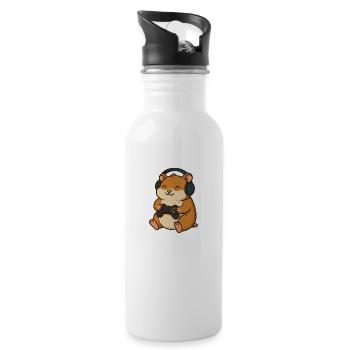 Gamer Hamster – Funny animal motif for gamers & Ne - Water bottle with straw - white - Right