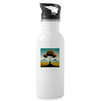 Surrreal Landscape Tree Solitude Mountains - Water bottle with straw - white - Right
