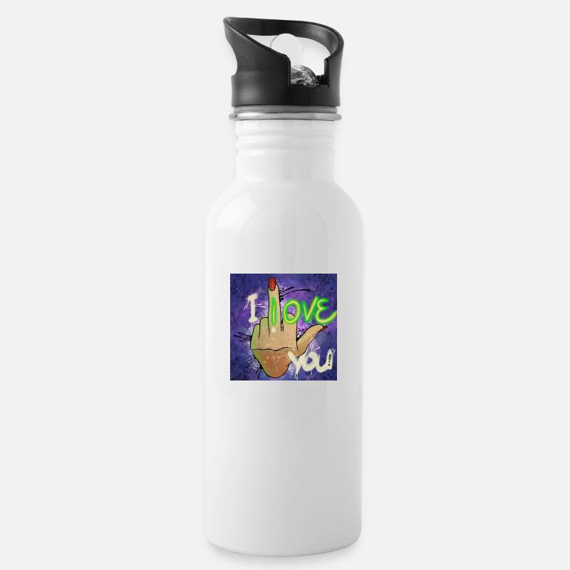 I Love You - Trinkflasche mit integriertem Trinkhalm - Weiß