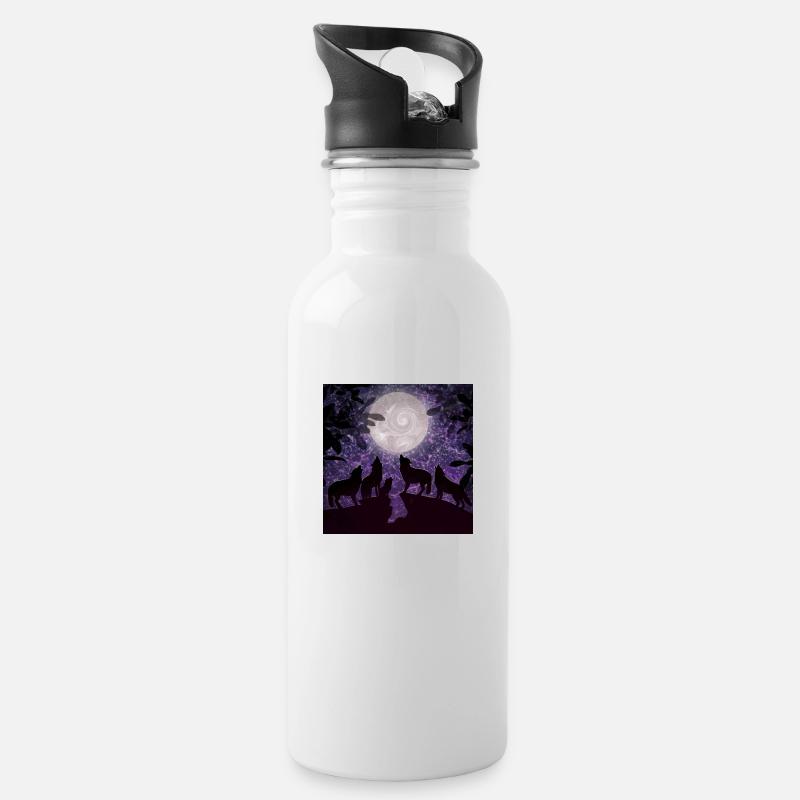 Wölfe - Trinkflasche mit integriertem Trinkhalm - Weiß