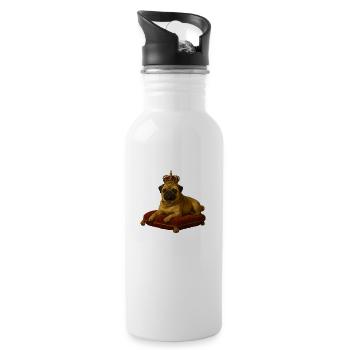 Mops der König - Trinkflasche mit integriertem Trinkhalm - Weiß - Rechts