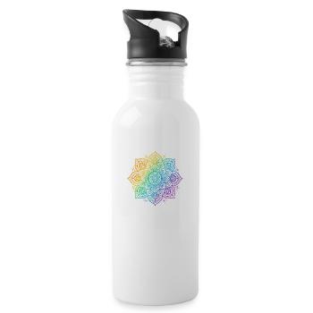 A T shirt design displays a mandala in vivid ra - Trinkflasche mit integriertem Trinkhalm - Weiß - Rechts