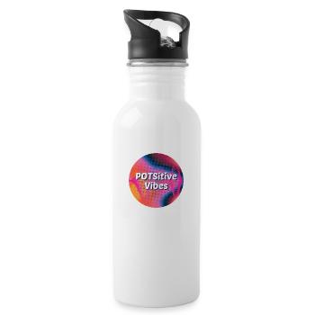 POTSitive Vibes bunter Hintergrund Wellen - Trinkflasche mit integriertem Trinkhalm - Weiß - Rechts