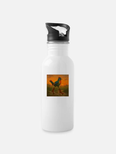 Bunter Vogel in Higheels - Trinkflasche mit integriertem Trinkhalm - Weiß