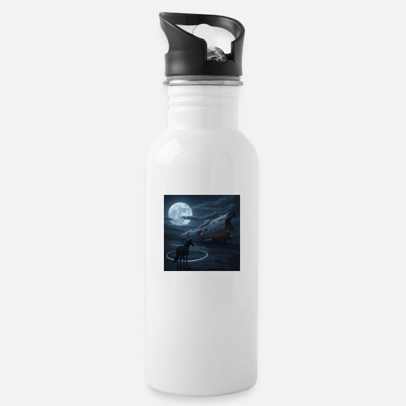 Nachtflug ins Ungewisse - Trinkflasche mit integriertem Trinkhalm - Weiß
