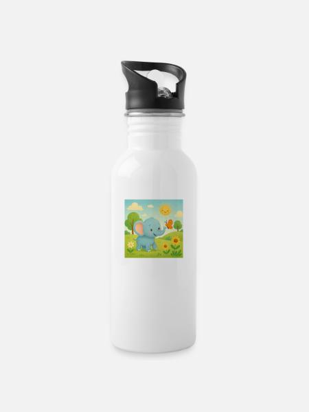 Elefant - Trinkflasche mit integriertem Trinkhalm - Weiß