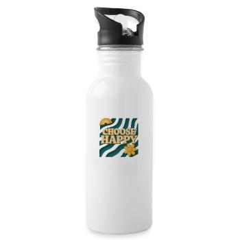 Choose Happy – 3D Retro Design - Water bottle with straw - white - Right