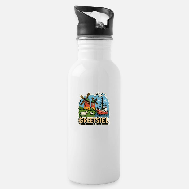 Greetsiel - Trinkflasche mit integriertem Trinkhalm - Weiß