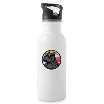 Nilpferd Cool Comic - Trinkflasche mit integriertem Trinkhalm - Weiß - Rechts