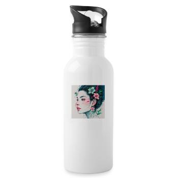 Kunst - Trinkflasche mit integriertem Trinkhalm - Weiß - Rechts