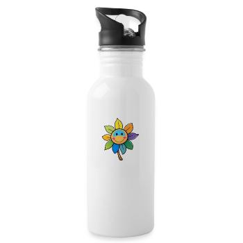 Colorful Color Flower Colorful Rainbow Sunflower - Water bottle with straw - white - Right