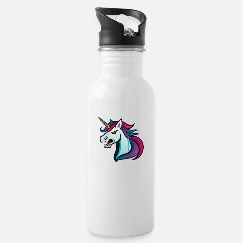 Unicorn Evil - Trinkflasche mit integriertem Trinkhalm - Weiß