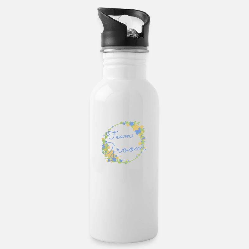Team Groom /Team Bräutigam - Trinkflasche mit integriertem Trinkhalm - Weiß