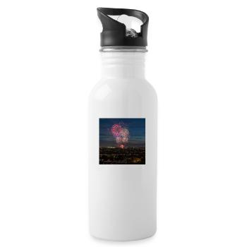 Fireworks over the city at night - Water bottle with straw - white - Right