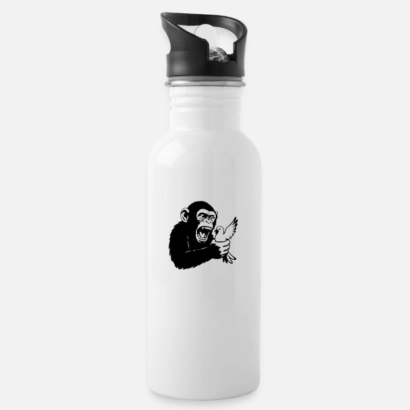 Monkey squeezes pigeon - Water bottle with straw - white