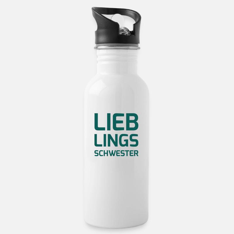 Lieblingsschwester - Trinkflasche mit integriertem Trinkhalm - Weiß