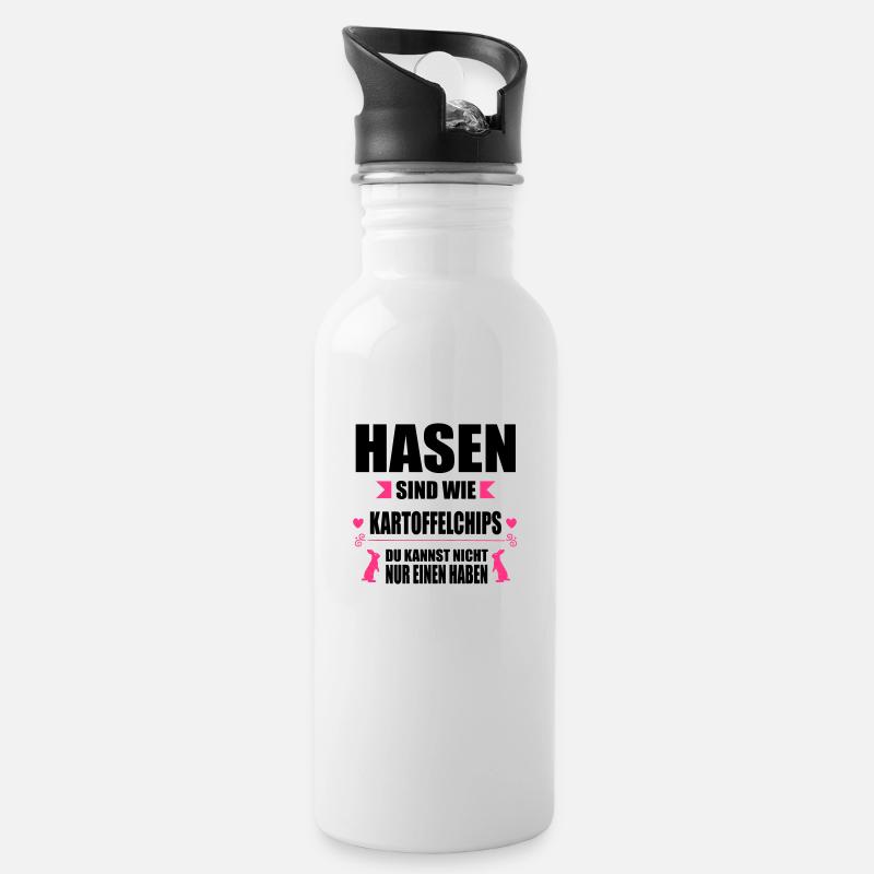 Hasen sind wie Chips - Trinkflasche mit integriertem Trinkhalm - Weiß