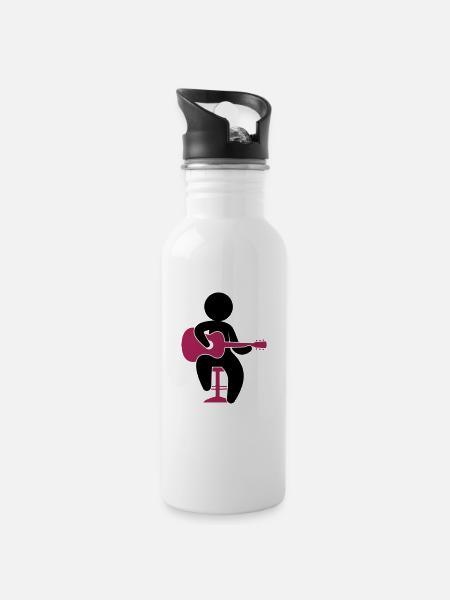 Gitarre - Trinkflasche mit integriertem Trinkhalm - Weiß