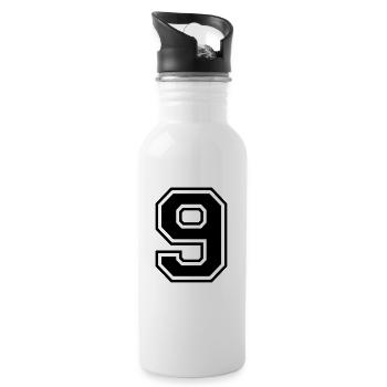 9 Nummer Neun Ziffer Zahl Rückennummer Geschenk - Trinkflasche mit integriertem Trinkhalm - Weiß - Rechts