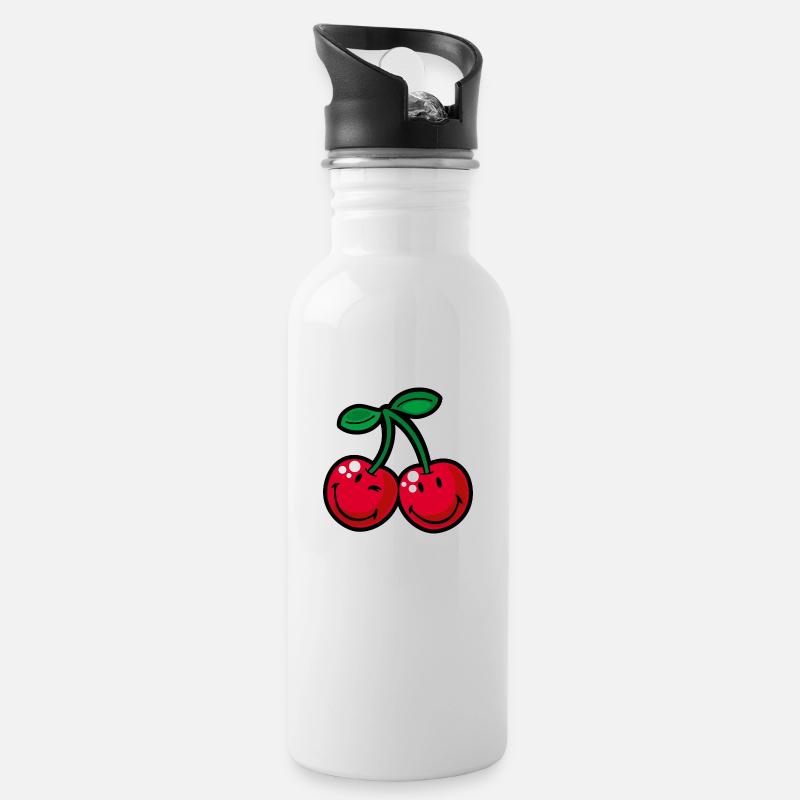 Smiley Cherries - Trinkflasche mit integriertem Trinkhalm - Weiß