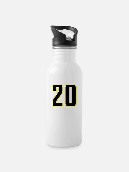 20 zahl - Trinkflasche mit integriertem Trinkhalm - Weiß