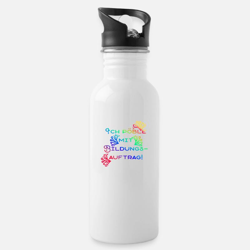 Der blumige Bildungsauftrag - Trinkflasche mit integriertem Trinkhalm - Weiß