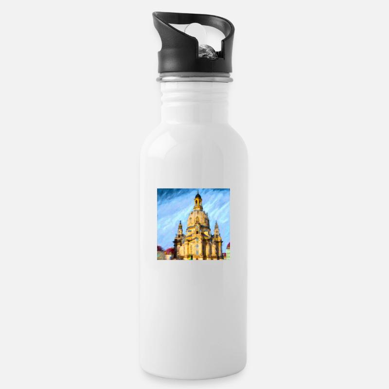 Frauenkirche Dresden - Lokale KI Kunst #1019 - Trinkflasche mit integriertem Trinkhalm - Weiß