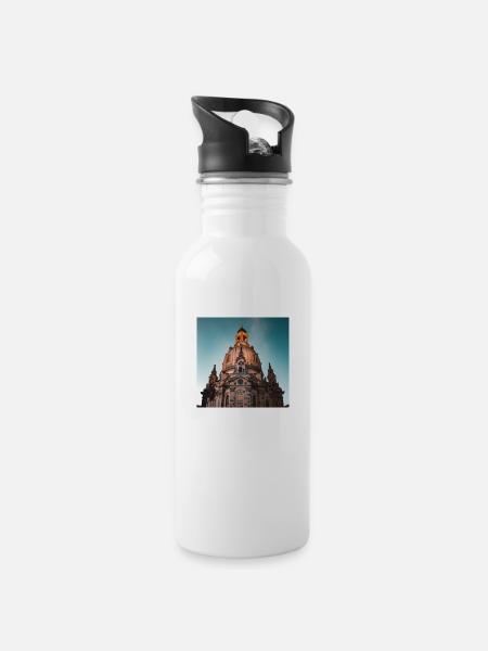 Frauenkirche Dresden - Lokale KI Kunst #1 - Trinkflasche mit integriertem Trinkhalm - Weiß