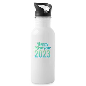 Frohes neues Jahr 2023 - Trinkflasche mit integriertem Trinkhalm - Weiß - Rechts