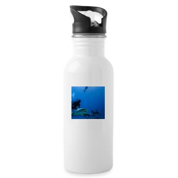 Plongeurs avec des requins - Gourde avec paille intégrée - blanc - Droite