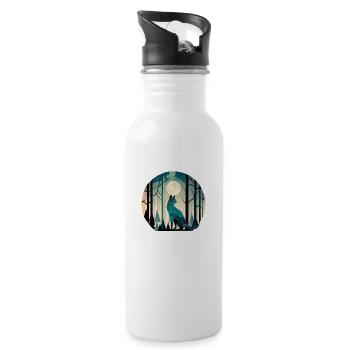 Geometric cat in the forest with full moon - Water bottle with straw - white - Right