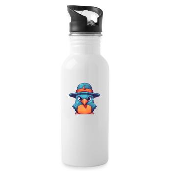Bird with a hat - Water bottle with straw - white - Right