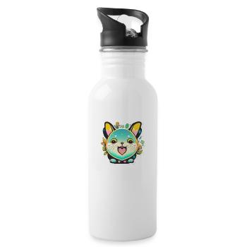 Maus mit Frühling Vibes - Trinkflasche mit integriertem Trinkhalm - Weiß - Rechts