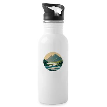Mountains with River Nature Illustration/Grafik - Water bottle with straw - white - Right
