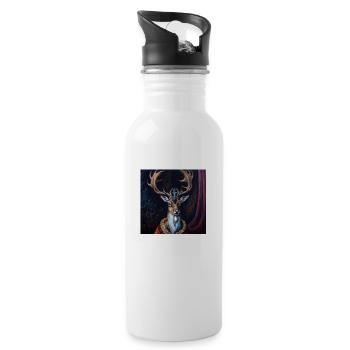 Der Hirschkönig - Trinkflasche mit integriertem Trinkhalm - Weiß - Rechts
