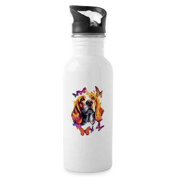 Farbenfroher Beagle mit Schmetterlingen - Trinkflasche mit integriertem Trinkhalm - Weiß - Rechts